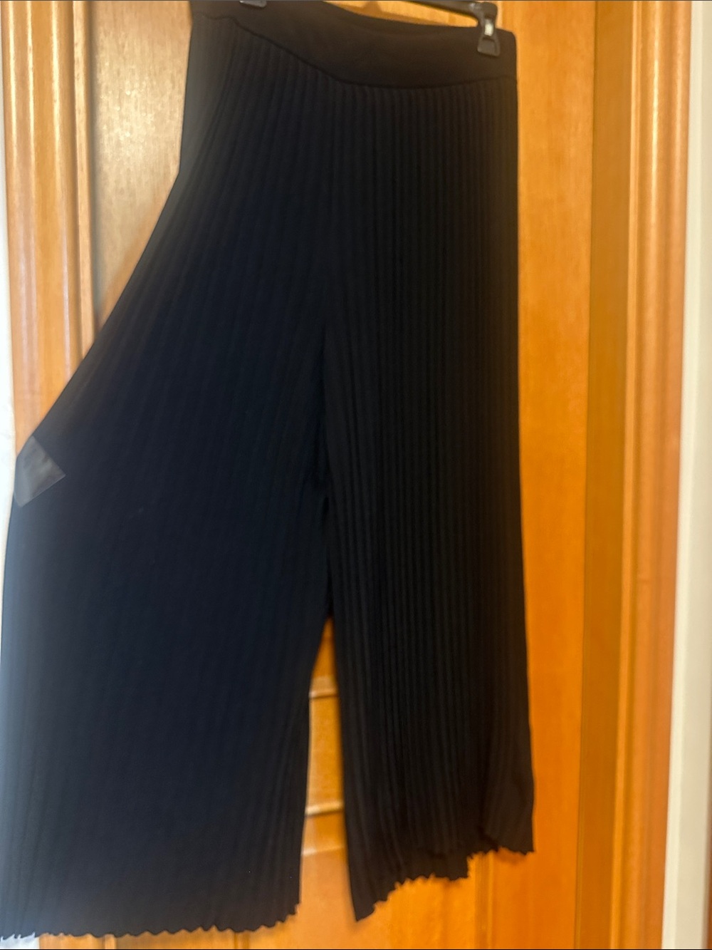 Black Pleated Wide-Leg Pull-On Culottes